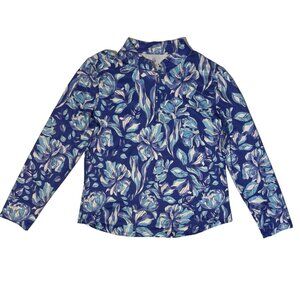 Emerald 18 Golf 1/4 Zip Womens Large Blue Floral Print Athletic Long Sleeve